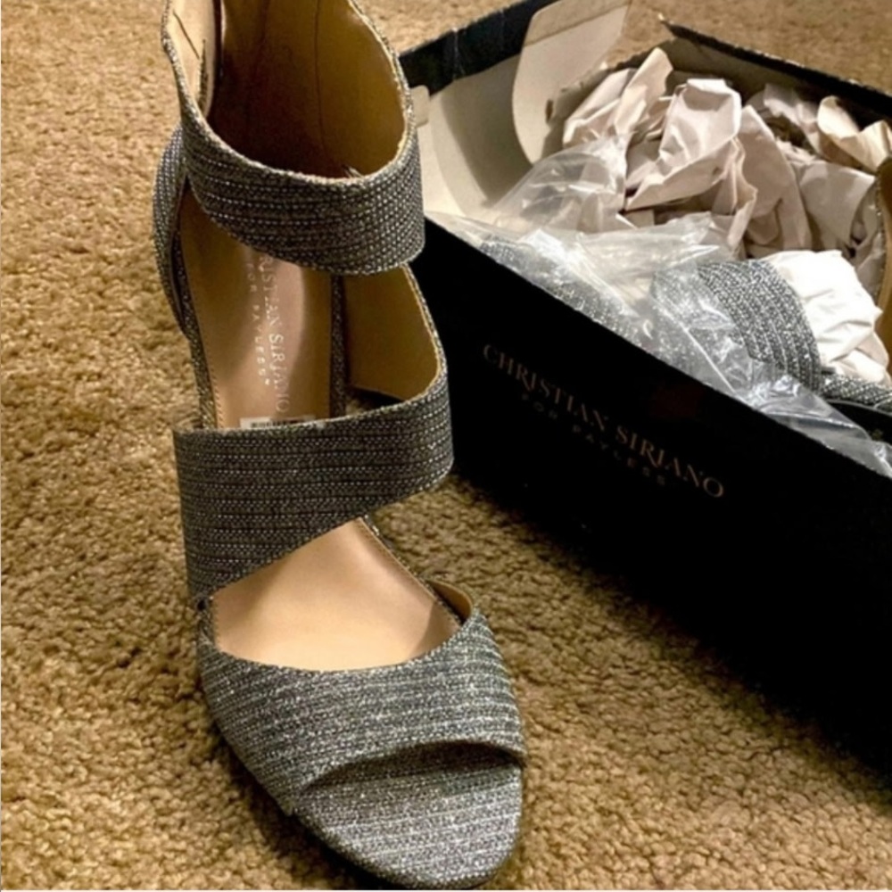 Brand New Silver Metallic Crisscross Heel Sandals